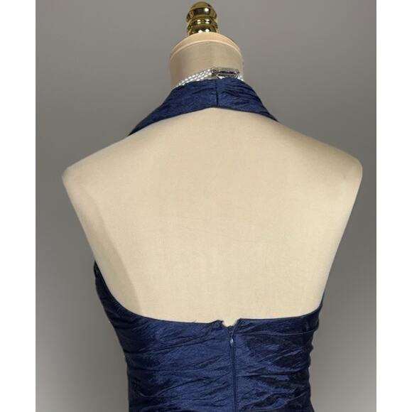Vintage Cachet Navy Rhinestone Halter Ruched Cocktail Evening Dress Size 6 Glam - Picture 7 of 12
